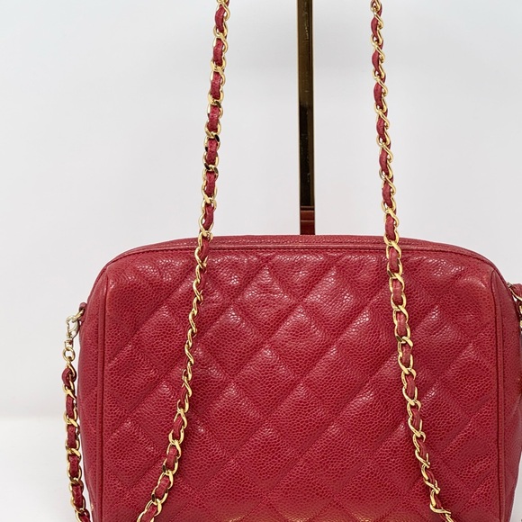 💎💯Authentic Red CHANEL Caviar Camera Bag 24 Gold plated hardware crossbody bag - Picture 5 of 8